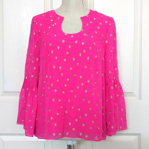 Lilly Pulitzer Pinta Pink Starry Clip Chiffon Top - Picture 2 of 7